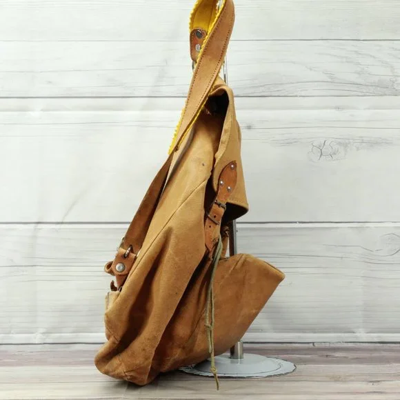 Vtg! JURA Brown Leather Patina Genuine School Bag Casual Backpack - Picture 3 of 11